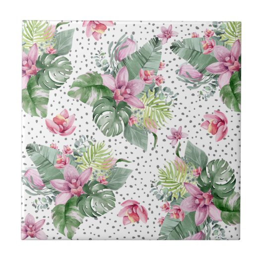 Blätter tropisches Muster Fliese (Vorderseite)