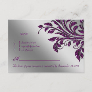 Blätter UAWG Wedding Repcard Lila Sparkle RSVP Karte