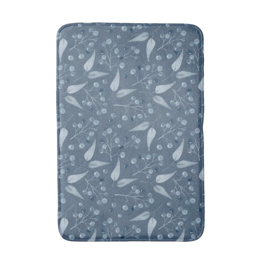 Blätter und Beeren Muster in monochromatisch blau- Badematte (Vorderseite Vertikal)