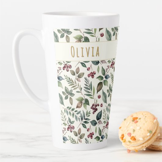 Blätter und Beeren Rustikal Winter Personalisiert Milchtasse (Beispiel)