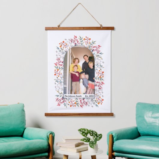 Blätter und Beeren staubblaues Foto Wandteppich Mit Holzrahmen (Wohnzimmer)