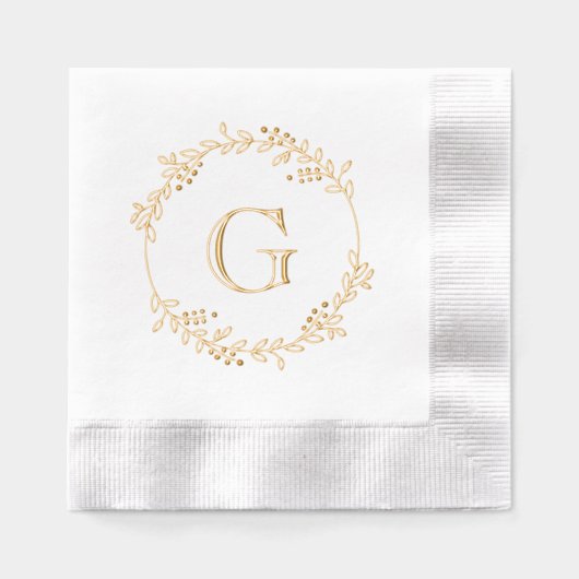 Blätter und Berries Round-Wreath-Rahmen #1 Initial Servietten Mit Folie (Vorderseite)