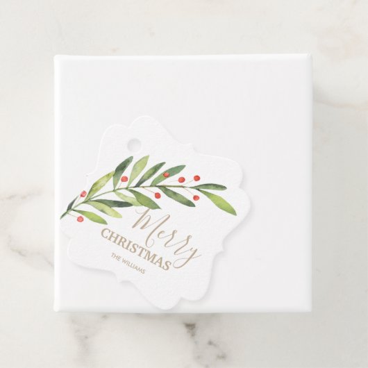 Blätter und Berries über Frohe Weihnachtsklammer Geschenkanhänger (Beispiel)