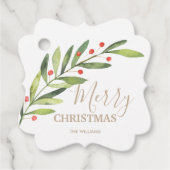 Blätter und Berries über Frohe Weihnachtsklammer Geschenkanhänger (Vorderseite)