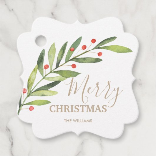 Blätter und Berries über Frohe Weihnachtsklammer Geschenkanhänger (Vorderseite)