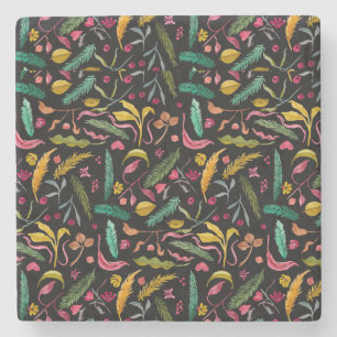 Blätter und Blume aus handgezeichneter Pastel Sket Steinuntersetzer