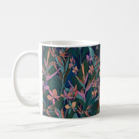 Blätter und Blume des tropischen Dschungels mit fa Kaffeetasse (Links)
