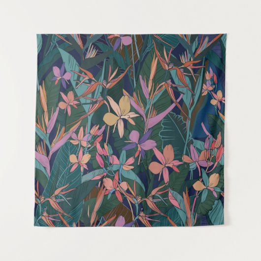 Blätter und Blume des tropischen Dschungels mit fa Wandteppich (Vorderseite)