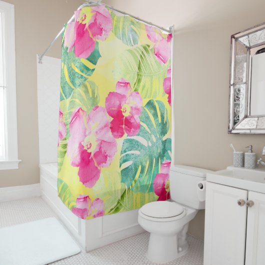 Blätter und Blume des tropischen Palms Duschvorhang (Beispiel)