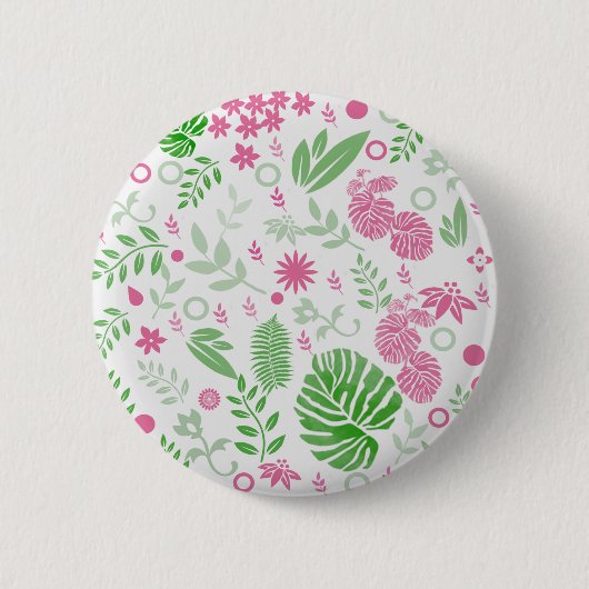 Blätter und Blume grün und rosa Button (Vorderseite)