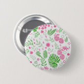 Blätter und Blume grün und rosa Button (Vorne & Hinten)