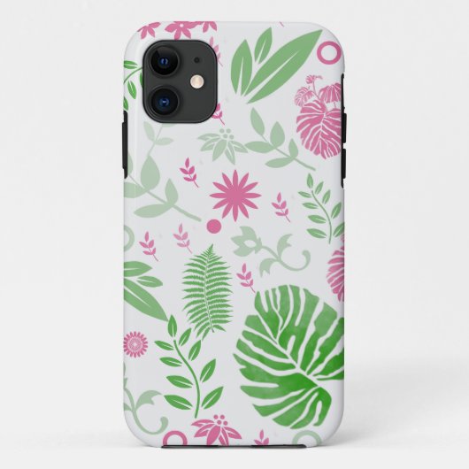 Blätter und Blume grün und rosa Case-Mate iPhone Hülle (Rückseite)
