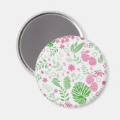 Blätter und Blume grün und rosa Magnet (Vorderseite/Rückseite)