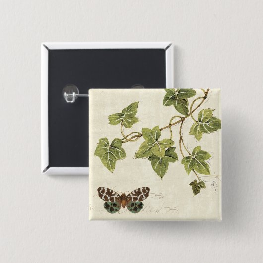 Blätter und ein Schmetterling Button (Vorne & Hinten)