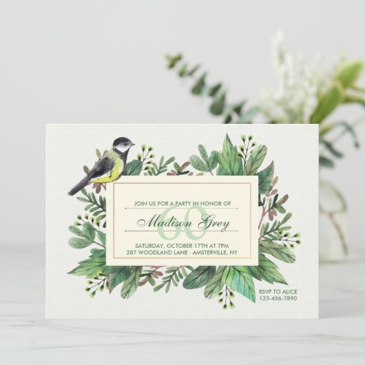 Blätter und Einladung von Vögeln (Stehend Vorderseite)