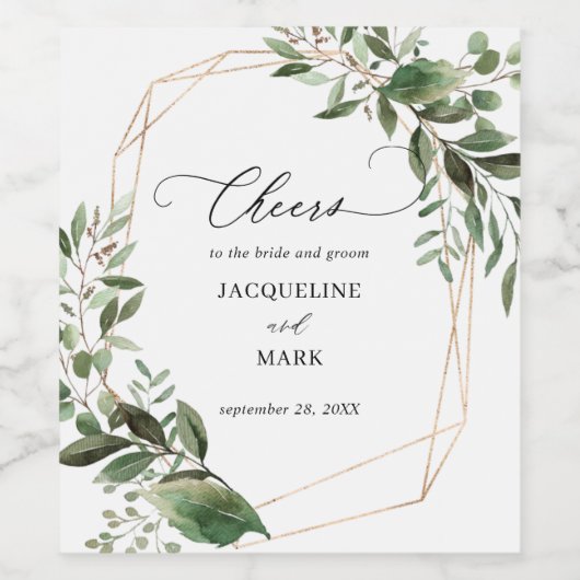 Blätter und Eukalyptus-Gold Weinetikett (Einzelnes Label)