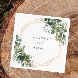 Blätter und Eukalyptus - Goldname 2 Serviette