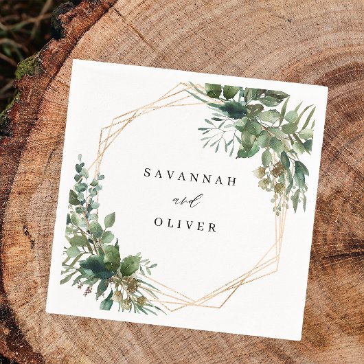 Blätter und Eukalyptus - Goldname 2 Serviette