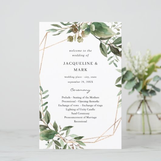 Blätter und Eukalyptus-Hochzeitsprogramm MEDIUM (Stehend Vorderseite)