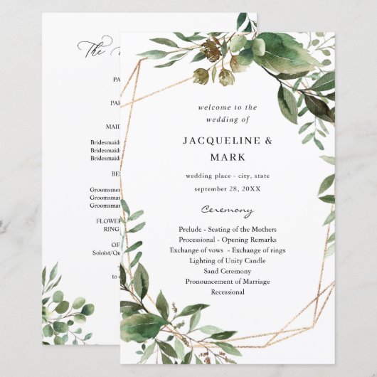 Blätter und Eukalyptus-Hochzeitsprogramm MEDIUM (Vorne/Hinten)