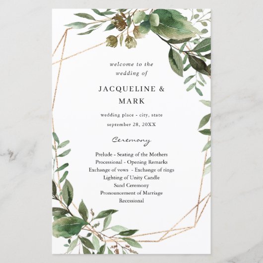 Blätter und Eukalyptus-Hochzeitsprogramm MEDIUM (Vorderseite)