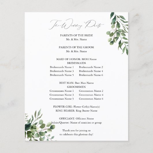 Blätter und Eukalyptus - rustikale Hochzeitfeier (Rückseite)