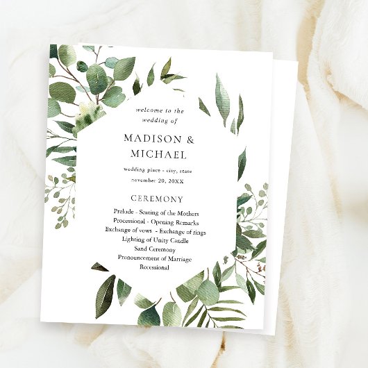 Blätter und Eukalyptus - rustikale Hochzeitfeier