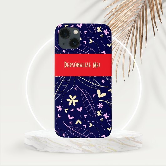 Blätter und Herz-Blume auf Blue Personalisiert Case-Mate iPhone Hülle