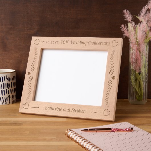 Blätter und Herz-Paar 40. Hochzeitstag Geätzte Rahmen (Links)