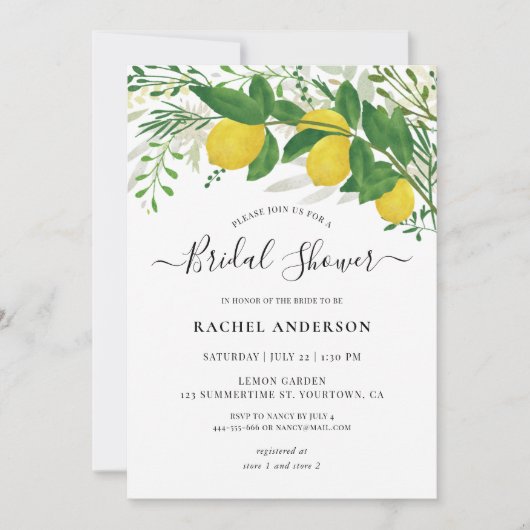 Blätter und Lemons Bridal Dusche Einladungskarte Einladung (Vorderseite)