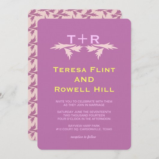 Blätter und Monogramm Einladung (Vorne/Hinten)