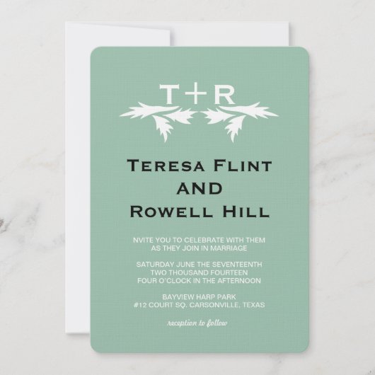 Blätter und Monogramm Einladung (Vorderseite)