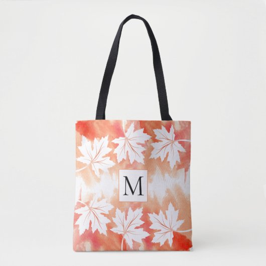 Blätter und Monogramm für korallenfarbene Aquarell Tasche (Vorderseite)