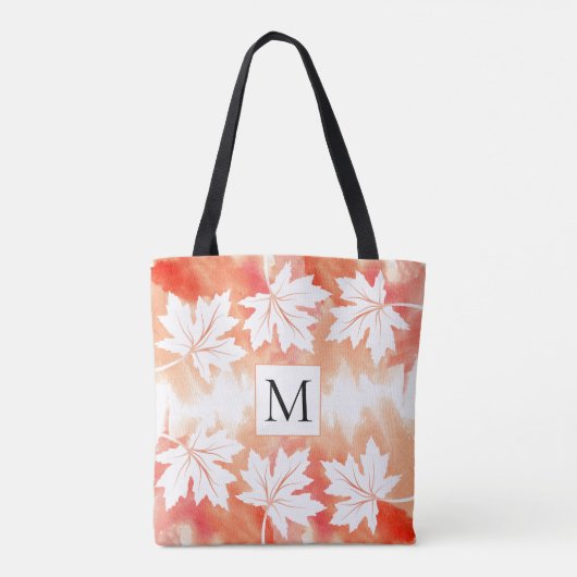 Blätter und Monogramm für korallenfarbene Aquarell Tasche (Rückseite)