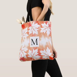 Blätter und Monogramm für korallenfarbene Aquarell Tasche