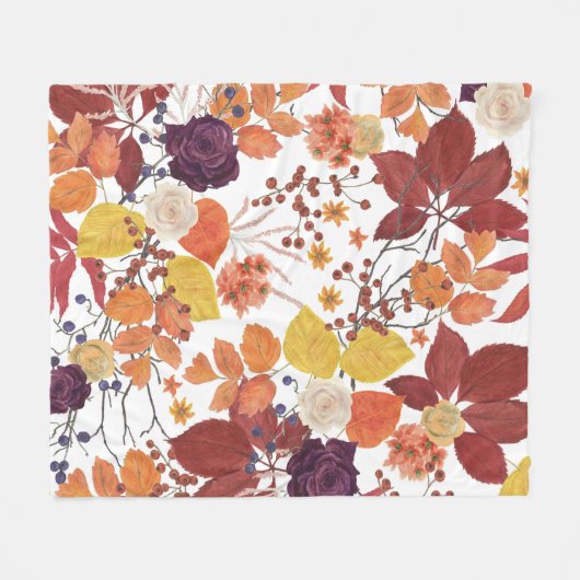 Blätter und Rose für die Wasserfarbe im Herbst Fleecedecke (Vorderseite (Horizontal))