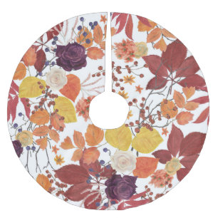 Blätter und Rose für die Wasserfarbe im Herbst Polyester Weihnachtsbaumdecke