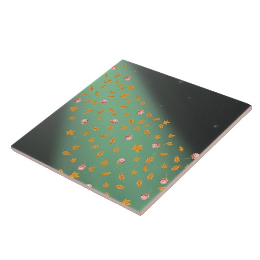 Blätter und Rose im Herbst grün Fliese (Seite)