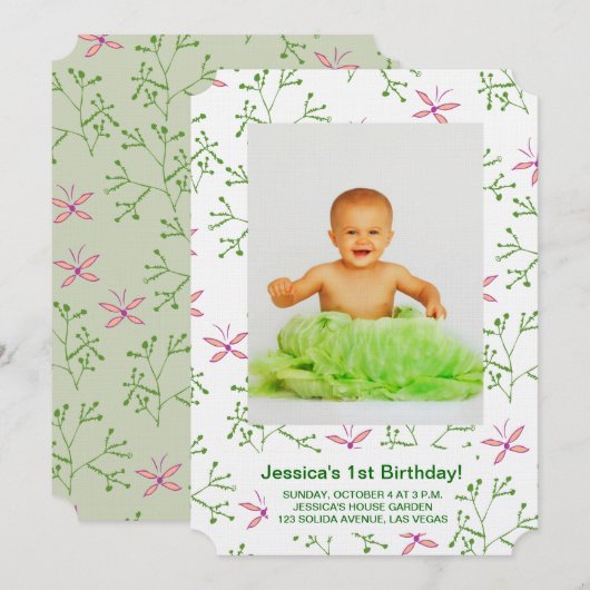 Blätter und Schmetterlinge Einladung (Vorne/Hinten)