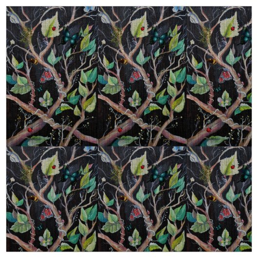 Blätter und Schmetterlinge, handgemalt Stoff (Muster)