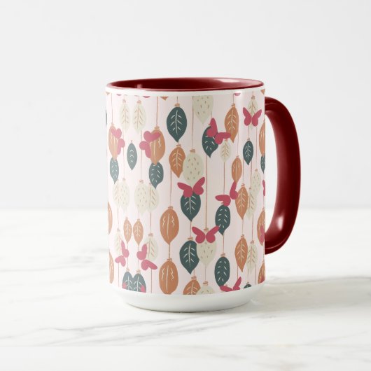 Blätter und Schmetterlinge Muster Boho Tasse (VorderseiteRechts)