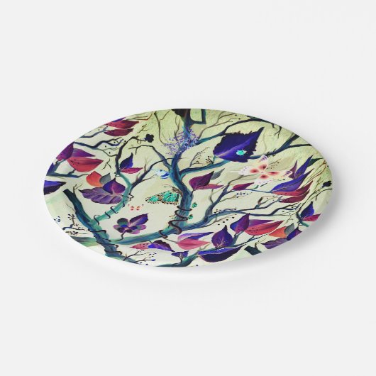 Blätter und Schmetterlinge Pappteller (Schrägansicht)