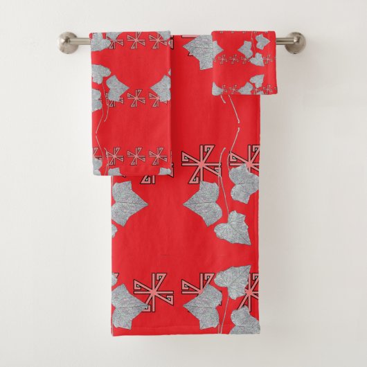 Blätter und Sternchen Rot Badhandtuch Set (Insitu)