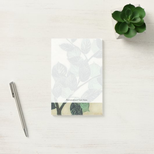 Blätter und Verzweigungen auf dem Hintergrund der  Post-it Klebezettel (Büro)