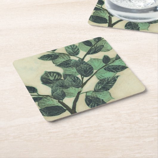 Blätter und Verzweigungen auf dem Hintergrund der Rechteckiger Pappuntersetzer (angewinkelt)