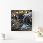Blätter und Waterfall Wall Clock Quadratische Wanduhr (Zuhause)