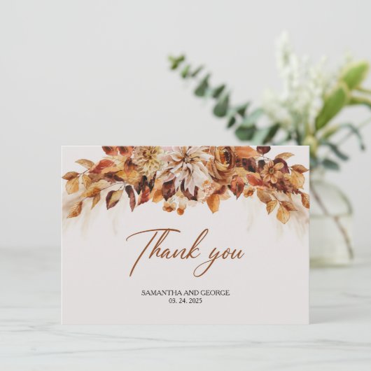 Blätter von Boho Herbst und Herbst-Aquarellfarben- Dankeskarte (Stehend Vorderseite)