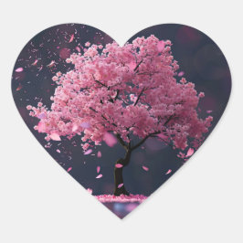 Blätter von der Kirschblüte fallen Herz-Aufkleber