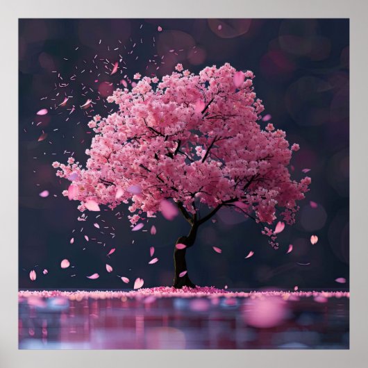 Blätter von der Kirschblüte fallen Poster (Vorne)