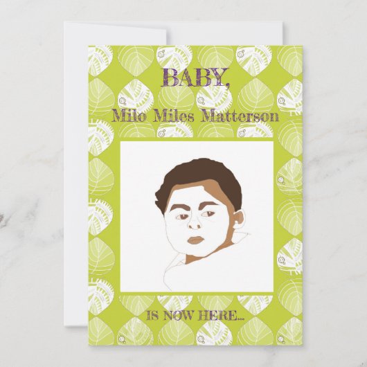 Blätter von Fischköpfen New Kiwi White Birth Ankündigung (Vorderseite)